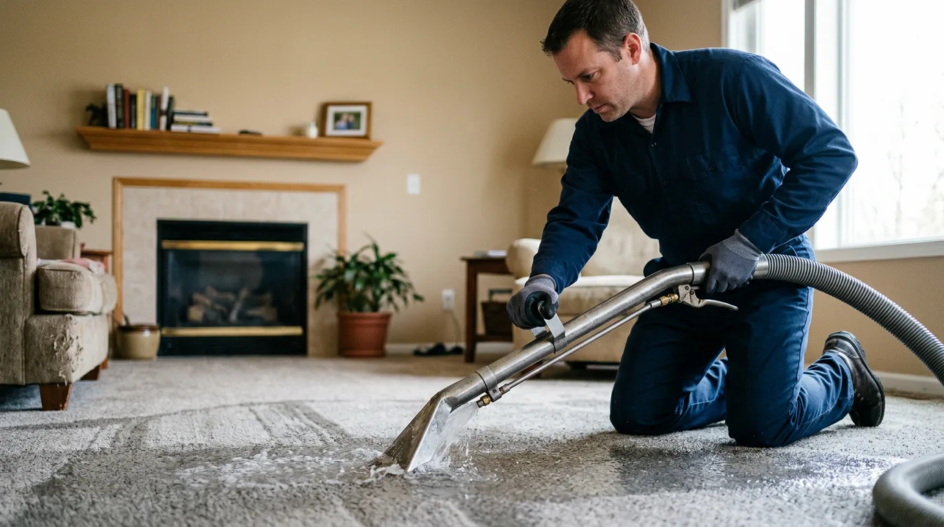Water damage restoration technician working near Mcleansboro, IL